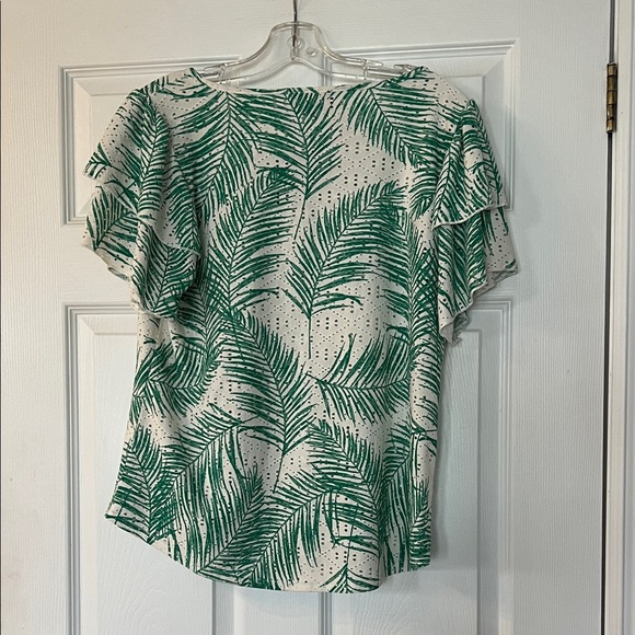 JUST ADDED Belldini Green and White Leaf Print Blouse - Picture 3 of 3